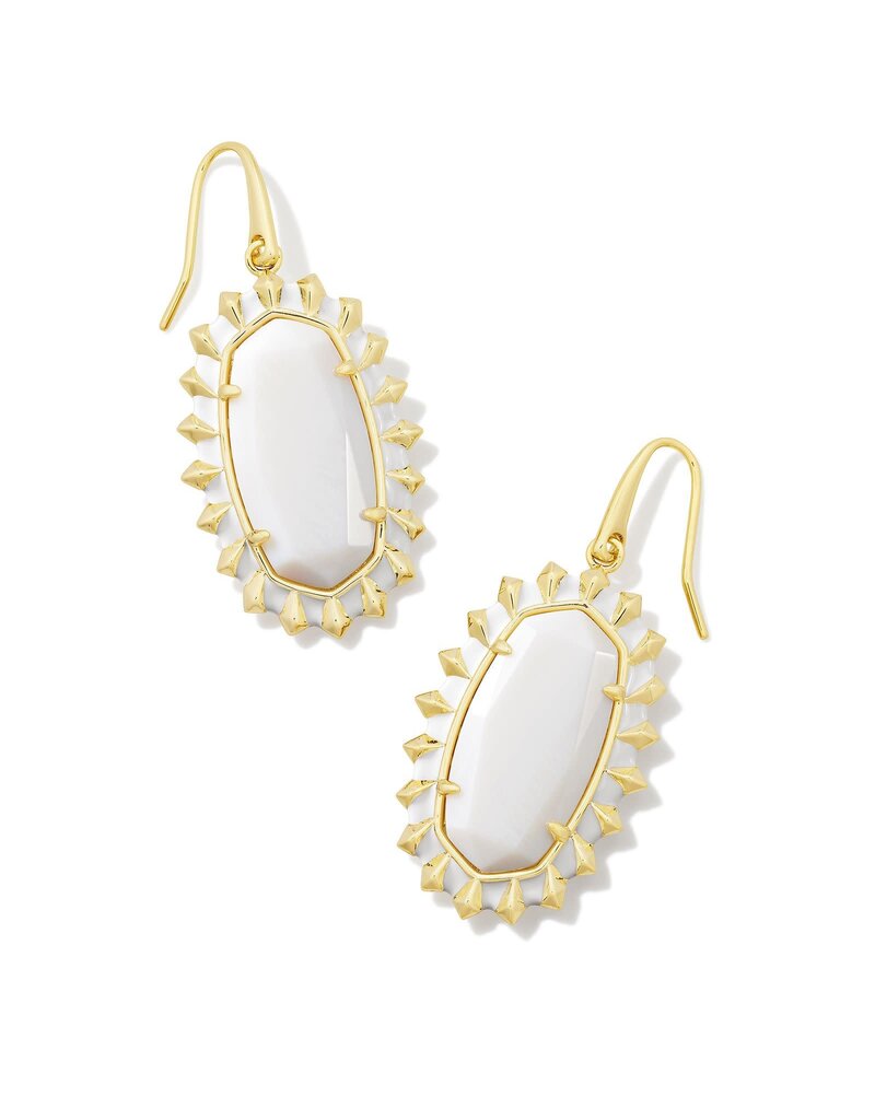 KENDRA SCOTT DESIGN Dani Gold Color Burst Frame Drop Earrings in White Mother-of-Pearl