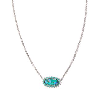 KENDRA SCOTT DESIGN Elisa Silver Color Burst Frame Short Pendant Necklace in Bronze Veined Aqua Magnesite