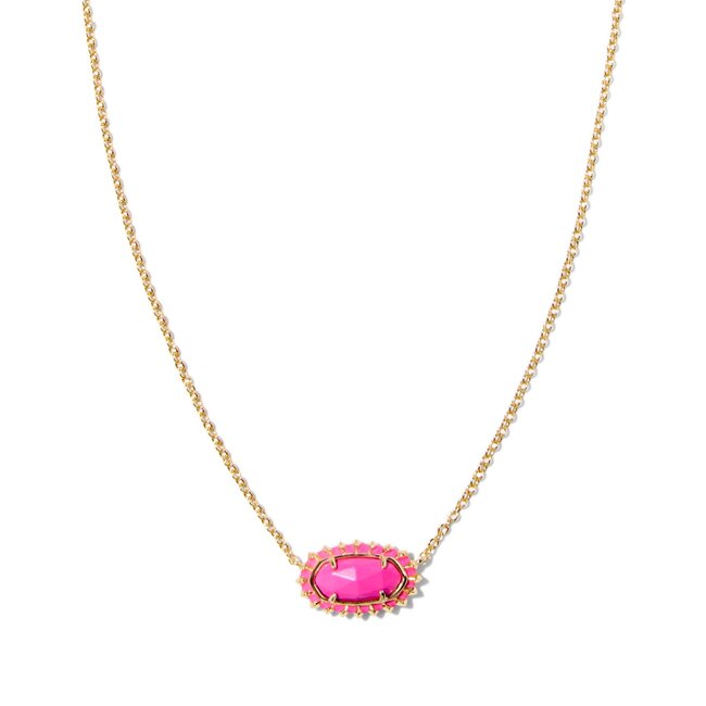 Elisa Gold Color Burst Frame Short Pendant Necklace in Neon Pink Magnesite