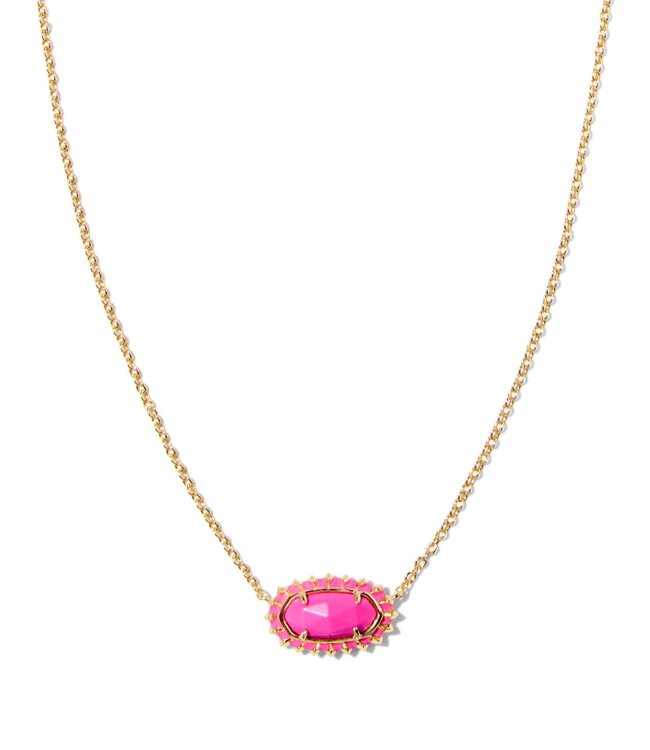 Elisa Gold Color Burst Frame Short Pendant Necklace in Neon Pink Magnesite