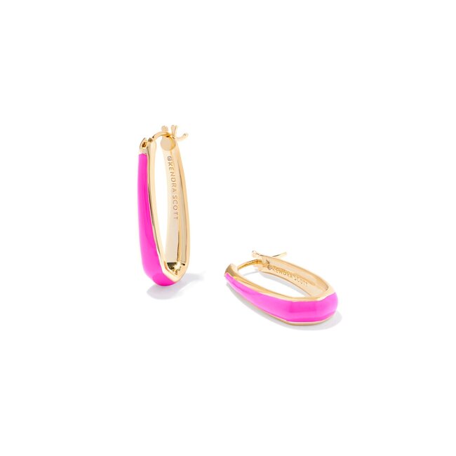 Kelsey Gold Hoop Earrings in Pink Enamel