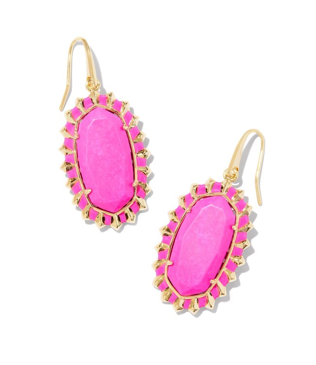 Dani Gold Color Burst Frame Drop Earrings in Neon Pink Magnesite