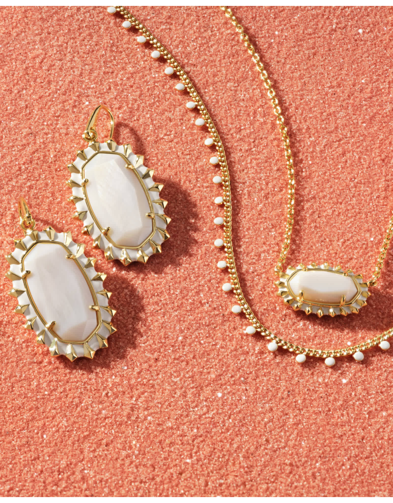 KENDRA SCOTT DESIGN Dani Gold Color Burst Frame Drop Earrings in White Mother-of-Pearl