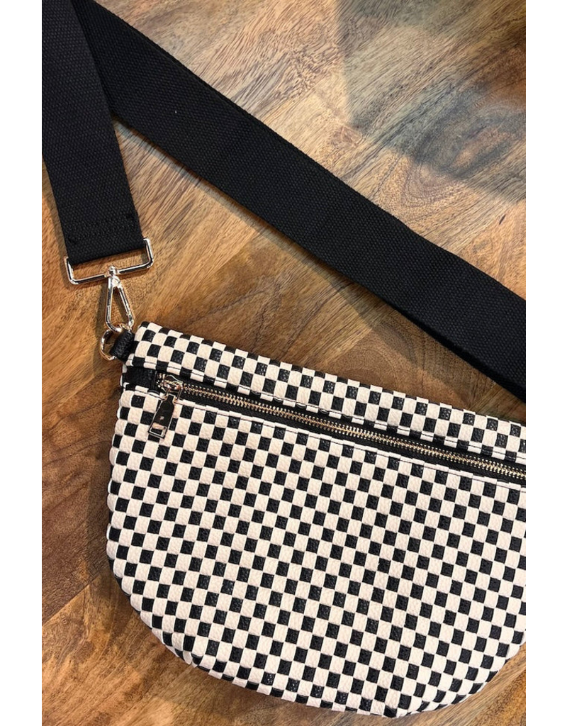 PRETTY SIMPLE Woven Westlyn Bum Bag in Checkered Black