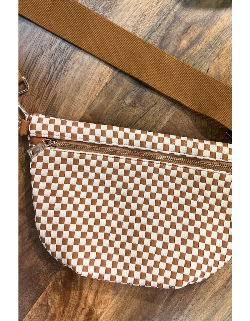 PRETTY SIMPLE Woven Westlyn Bum Bag in Checkered Brown