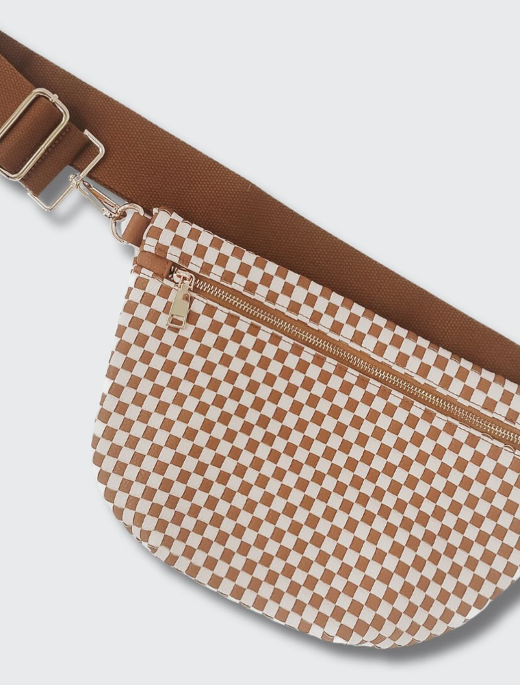 PRETTY SIMPLE Woven Westlyn Bum Bag in Checkered Brown