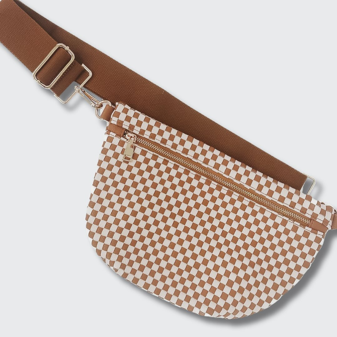 PRETTY SIMPLE Woven Westlyn Bum Bag in Checkered Brown