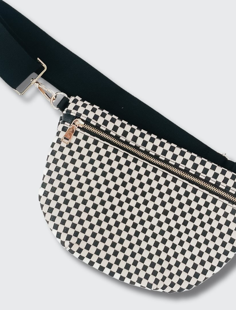 PRETTY SIMPLE Woven Westlyn Bum Bag in Checkered Black