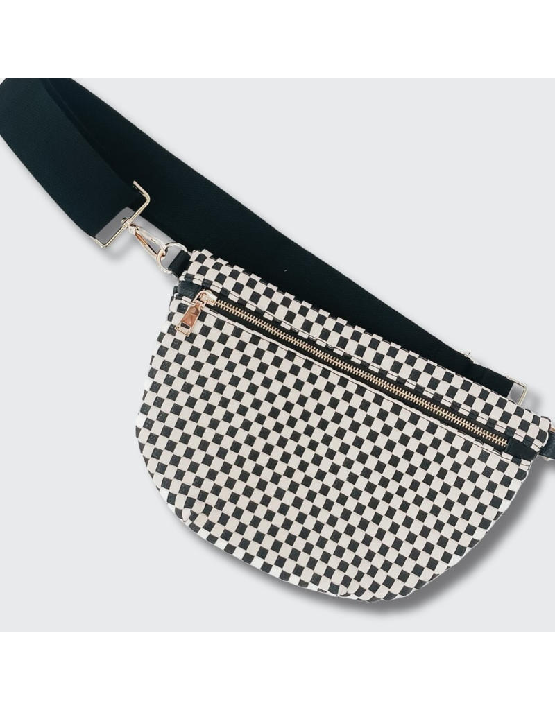 PRETTY SIMPLE Woven Westlyn Bum Bag in Checkered Black