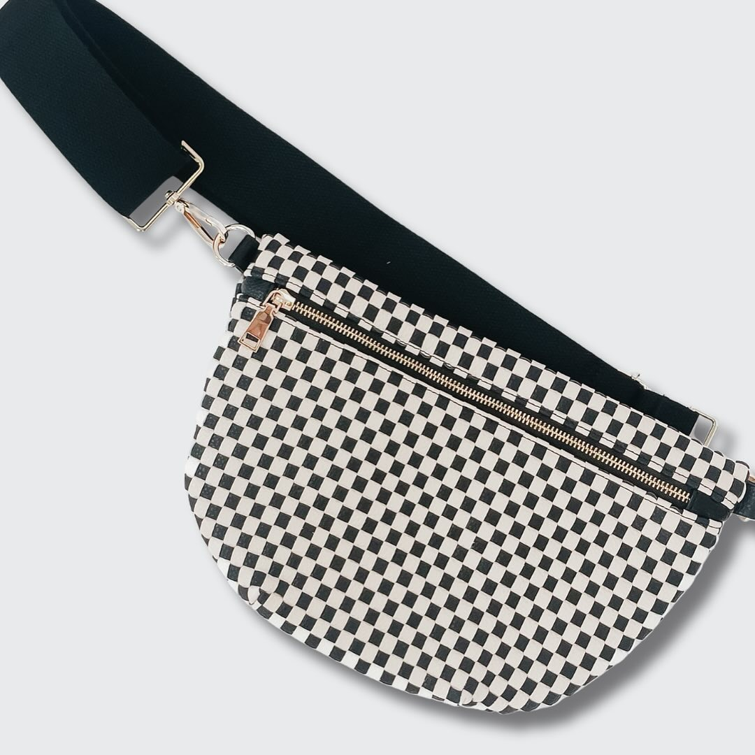 PRETTY SIMPLE Woven Westlyn Bum Bag in Checkered Black