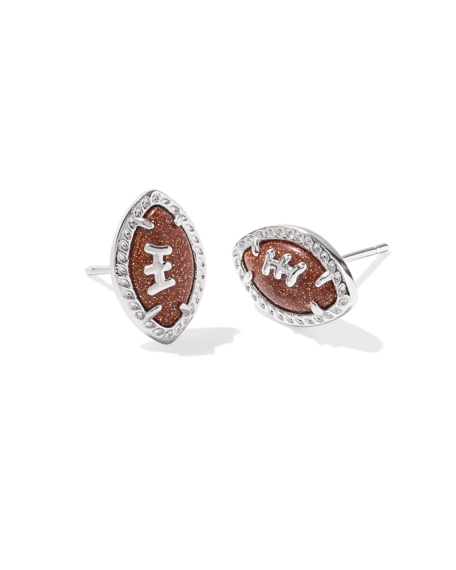 KENDRA SCOTT DESIGN Football Silver Stud Earrings in Orange Goldstone