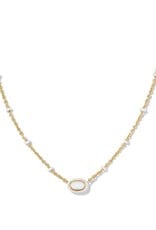 KENDRA SCOTT DESIGN Mini Elisa Gold Enamel Frame Short Pendant Necklace in White Mother-of-Pearl