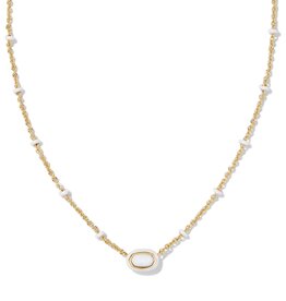 KENDRA SCOTT DESIGN Mini Elisa Gold Enamel Frame Short Pendant Necklace in White Mother-of-Pearl