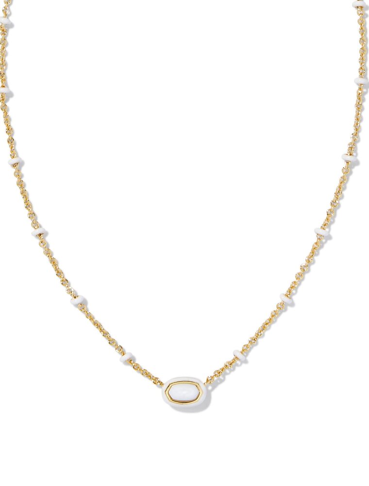 KENDRA SCOTT DESIGN Mini Elisa Gold Enamel Frame Short Pendant Necklace in White Mother-of-Pearl