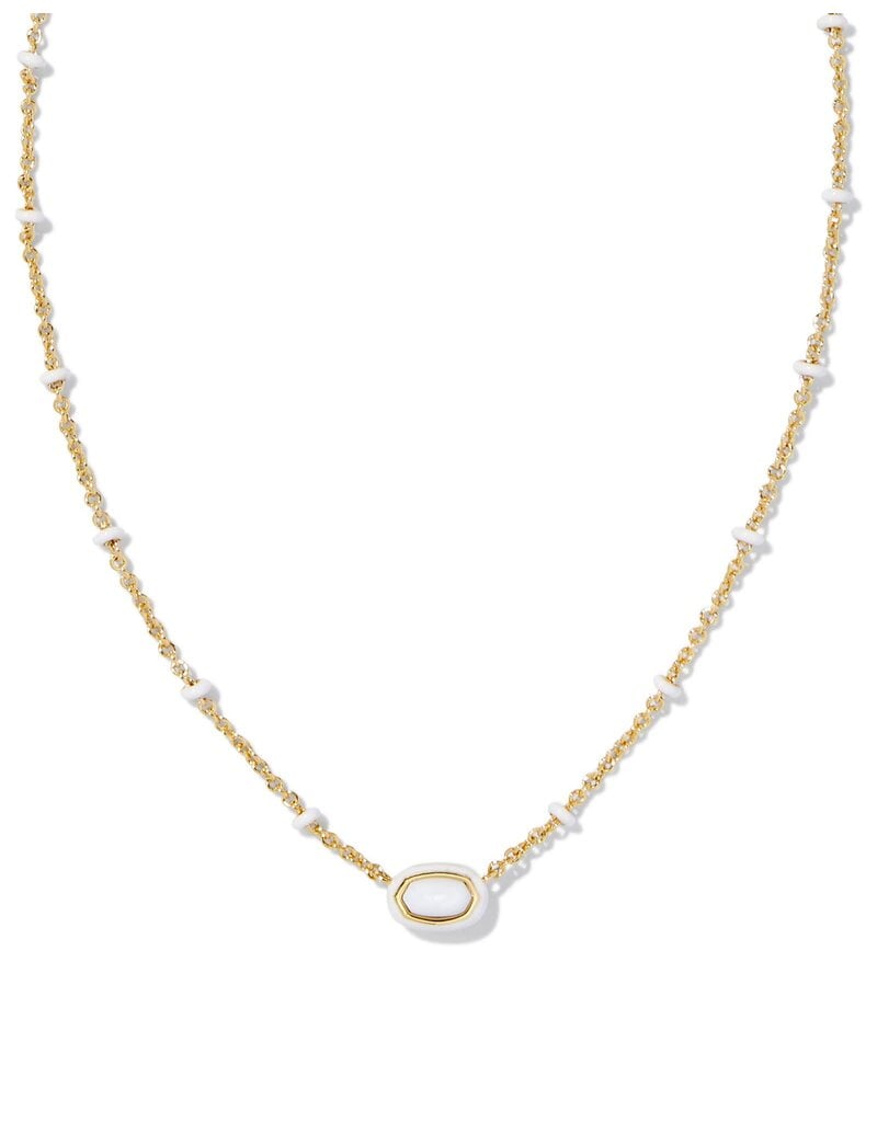 KENDRA SCOTT DESIGN Mini Elisa Gold Enamel Frame Short Pendant Necklace in White Mother-of-Pearl
