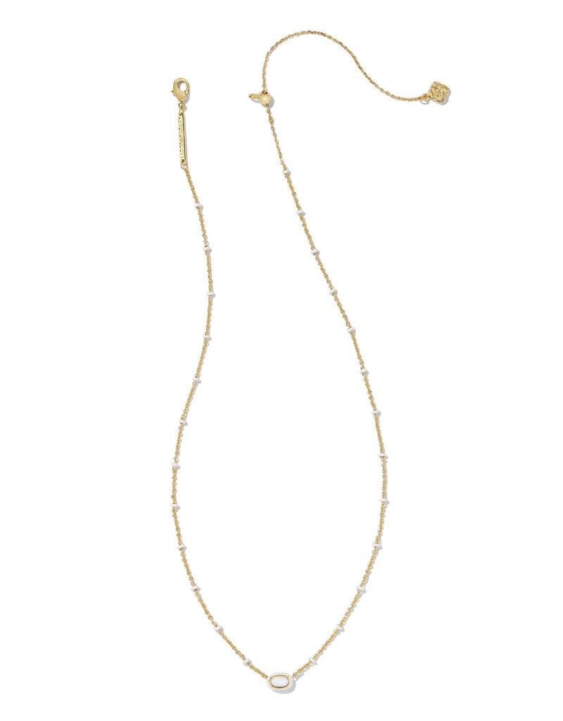 KENDRA SCOTT DESIGN Mini Elisa Gold Enamel Frame Short Pendant Necklace in White Mother-of-Pearl