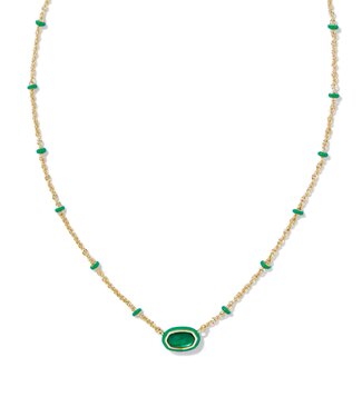 KENDRA SCOTT DESIGN Mini Elisa Gold Enamel Frame Short Pendant Necklace in Emerald Illusion