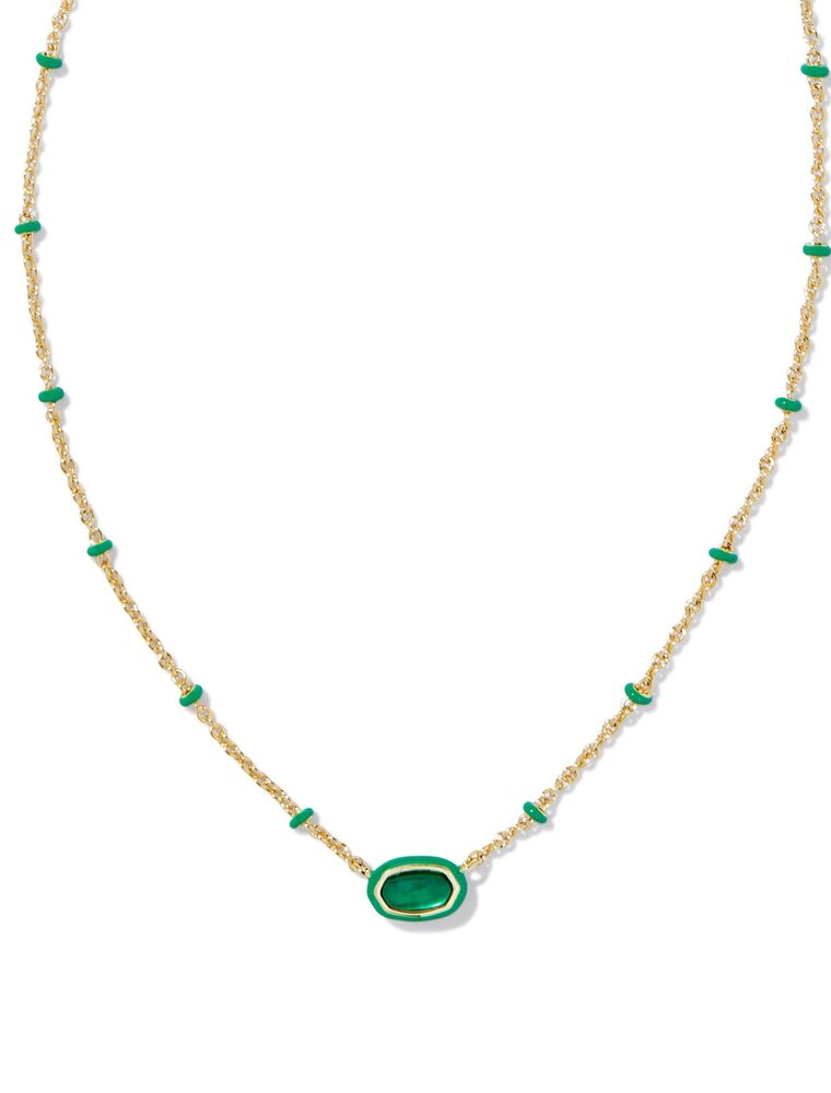 KENDRA SCOTT DESIGN Mini Elisa Gold Enamel Frame Short Pendant Necklace in Emerald Illusion