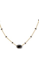 KENDRA SCOTT DESIGN Mini Elisa Gold Enamel Frame Short Pendant Necklace in Black Agate