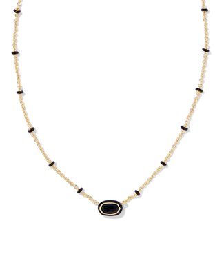 KENDRA SCOTT DESIGN Mini Elisa Gold Enamel Frame Short Pendant Necklace in Black Agate