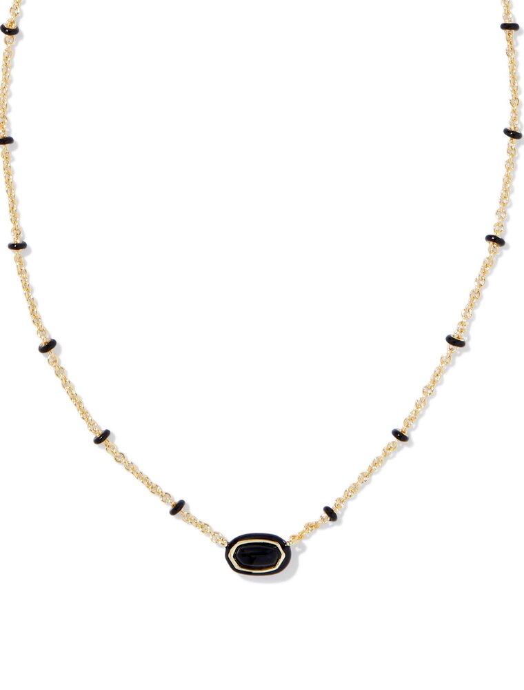 KENDRA SCOTT DESIGN Mini Elisa Gold Enamel Frame Short Pendant Necklace in Black Agate