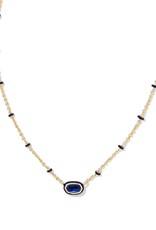 KENDRA SCOTT DESIGN Mini Elisa Gold Enamel Frame Short Pendant Necklace in Navy Mother-of-Pearl