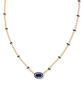 KENDRA SCOTT DESIGN Mini Elisa Gold Enamel Frame Short Pendant Necklace in Navy Mother-of-Pearl