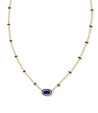 KENDRA SCOTT DESIGN Mini Elisa Gold Enamel Frame Short Pendant Necklace in Navy Mother-of-Pearl