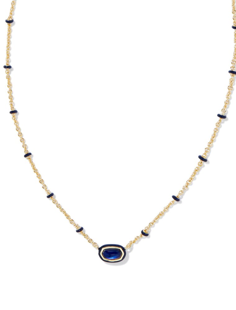 KENDRA SCOTT DESIGN Mini Elisa Gold Enamel Frame Short Pendant Necklace in Navy Mother-of-Pearl