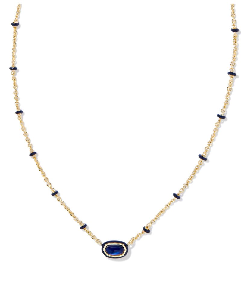 KENDRA SCOTT DESIGN Mini Elisa Gold Enamel Frame Short Pendant Necklace in Navy Mother-of-Pearl