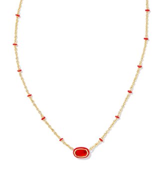 KENDRA SCOTT DESIGN Mini Elisa Gold Enamel Frame Short Pendant Necklace in Red Illusion