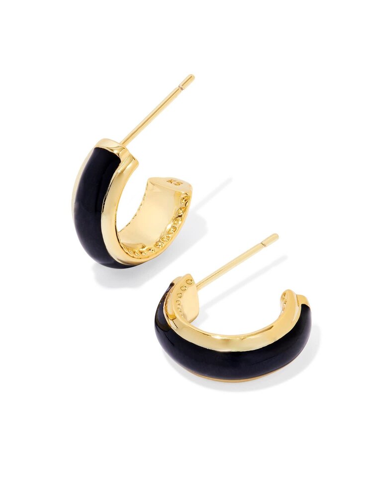 KENDRA SCOTT DESIGN Ainsley Gold Huggie Earrings in Black Enamel