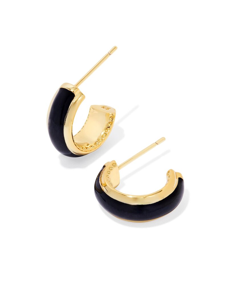 KENDRA SCOTT DESIGN Ainsley Gold Huggie Earrings in Black Enamel