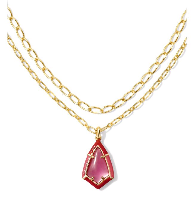Camry Gold Enamel Frame Multi Strand Necklace in Azalea Illusion
