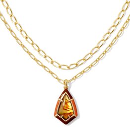 KENDRA SCOTT DESIGN Camry Gold Enamel Frame Multi Strand Necklace in Marbled Amber Illusion