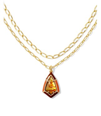 KENDRA SCOTT DESIGN Camry Gold Enamel Frame Multi Strand Necklace in Marbled Amber Illusion