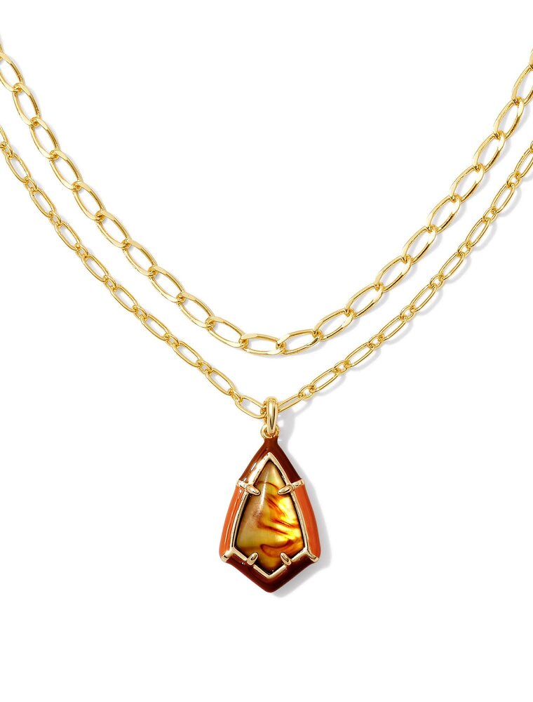 KENDRA SCOTT DESIGN Camry Gold Enamel Frame Multi Strand Necklace in Marbled Amber Illusion