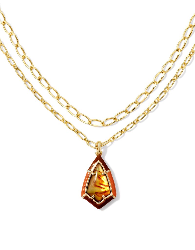 KENDRA SCOTT DESIGN Camry Gold Enamel Frame Multi Strand Necklace in Marbled Amber Illusion
