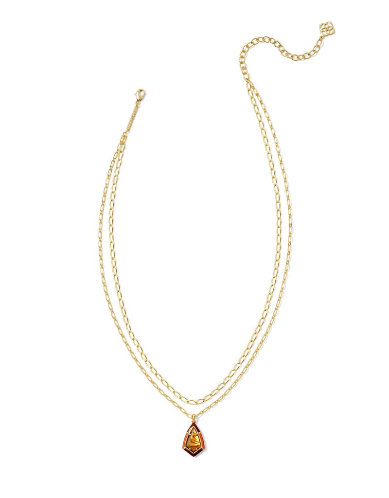 KENDRA SCOTT DESIGN Camry Gold Enamel Frame Multi Strand Necklace in Marbled Amber Illusion