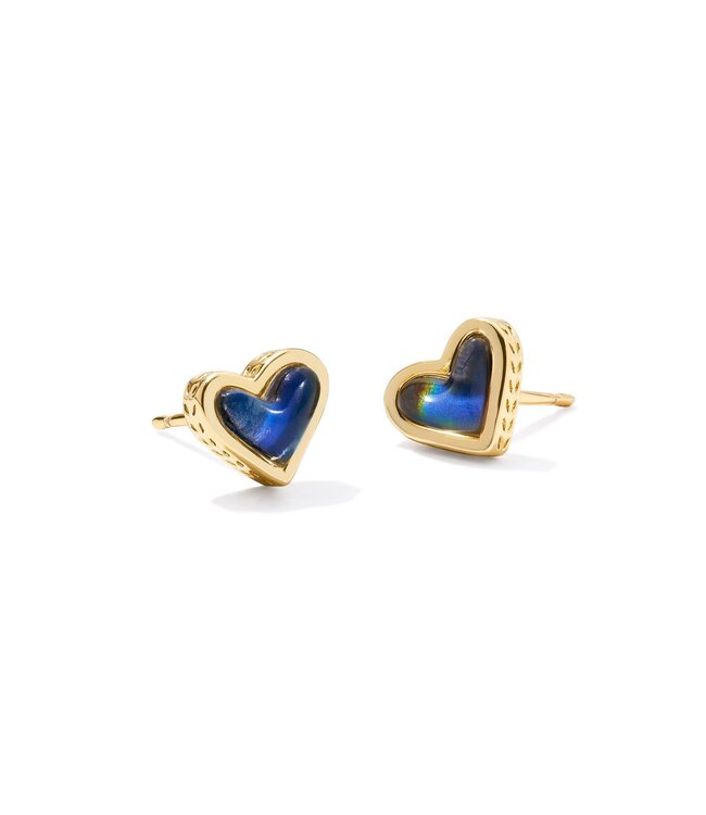 Framed Ari Heart Gold Stud Earrings in Mood Stone