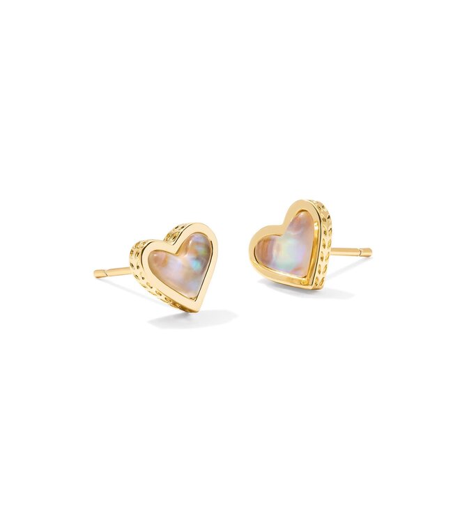 Framed Ari Heart Gold Stud Earrings in Iridescent Abalone