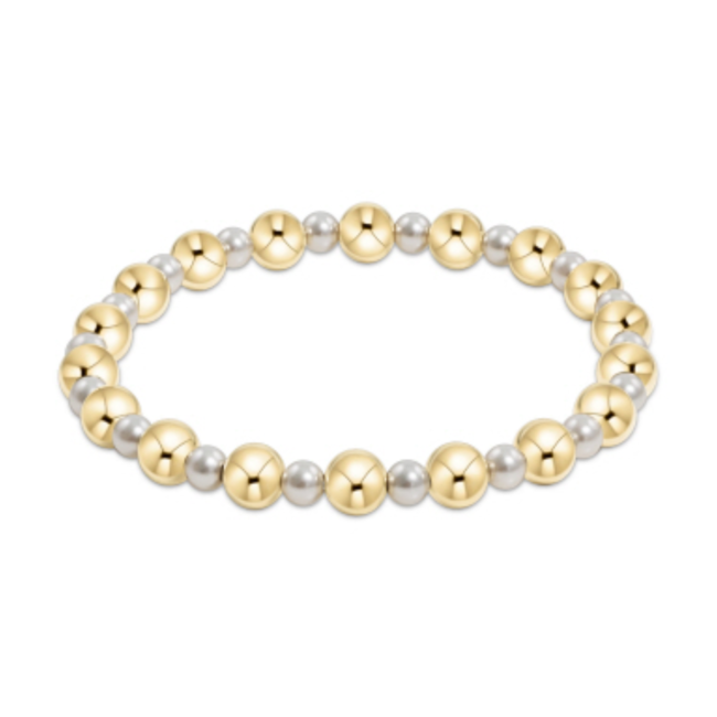 Classic Grateful 6mm Bead Bracelet - 4mm Pearl/Gold