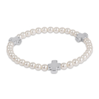 ENEWTON DESIGN Signature Cross Silver Pattern Bead Bracelet - 4mm Pearl/Silver