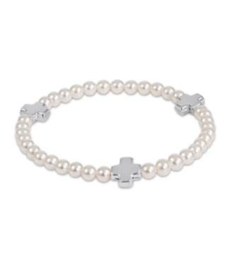 ENEWTON DESIGN Signature Cross Silver Pattern Bead Bracelet - 4mm Pearl/Silver