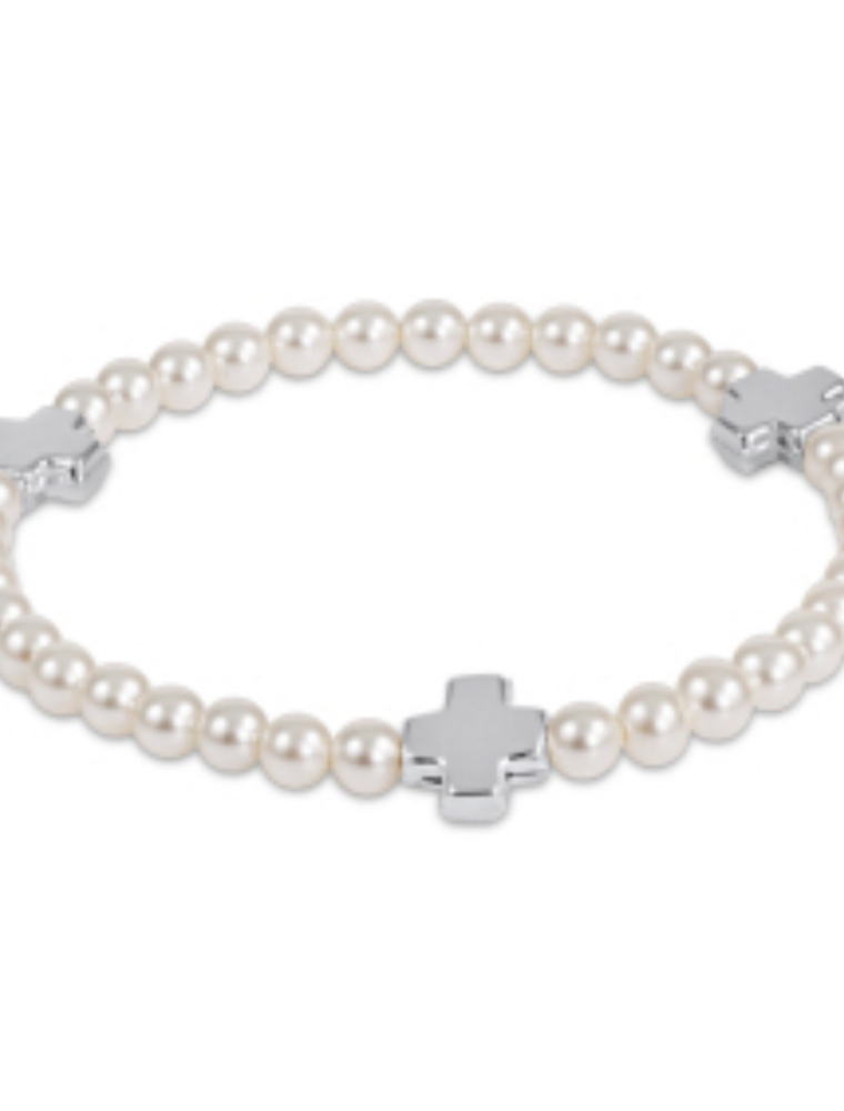 ENEWTON DESIGN Signature Cross Silver Pattern Bead Bracelet - 4mm Pearl/Silver