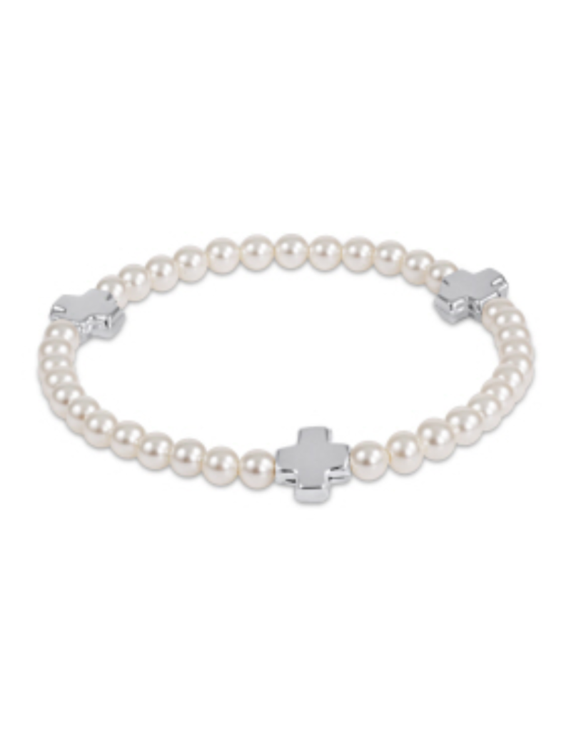ENEWTON DESIGN Signature Cross Silver Pattern Bead Bracelet - 4mm Pearl/Silver