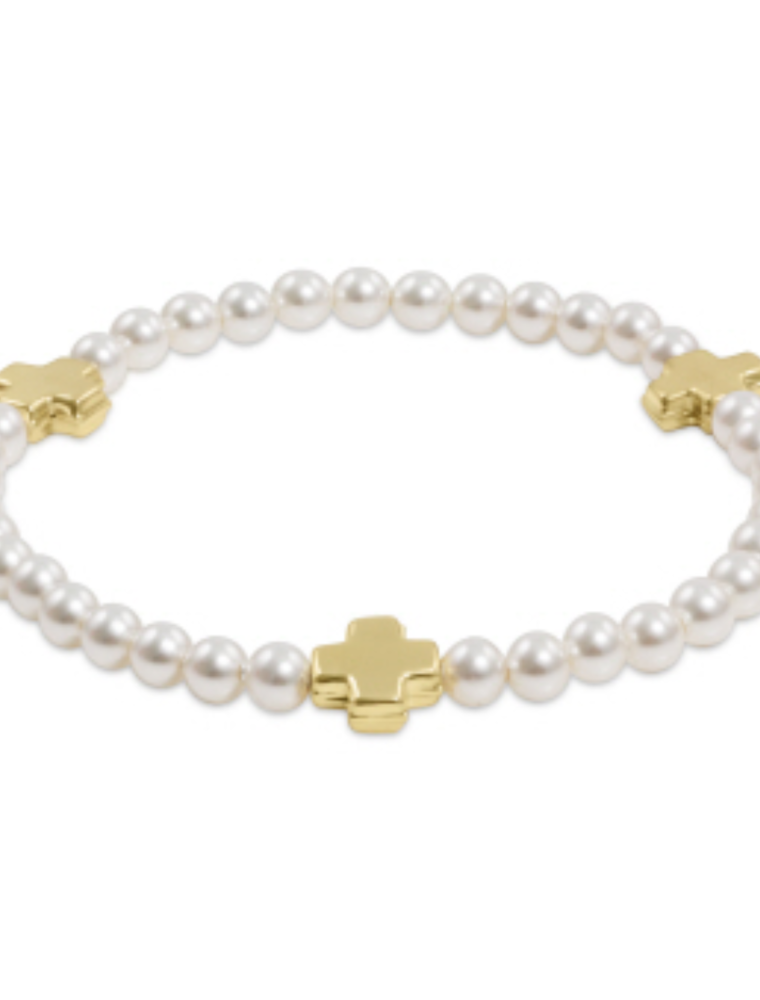 ENEWTON DESIGN Signature Cross Gold Pattern Bead Bracelet - 4mm Pearl/Gold