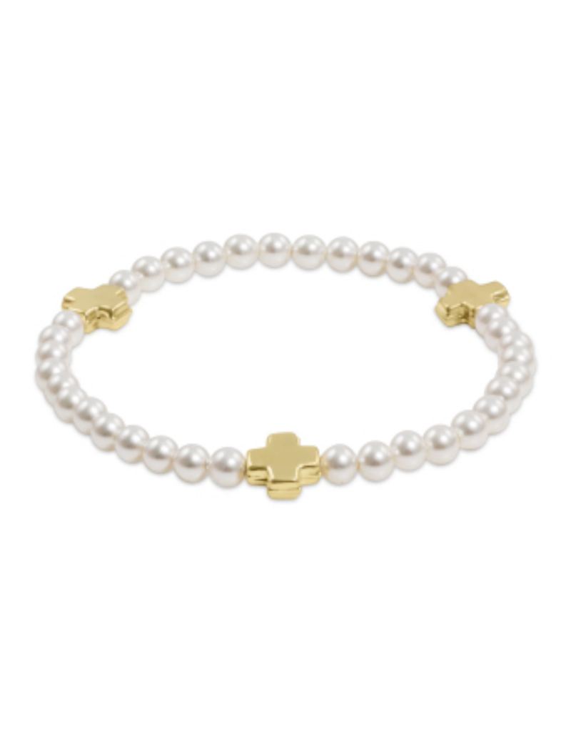 ENEWTON DESIGN Signature Cross Gold Pattern Bead Bracelet - 4mm Pearl/Gold