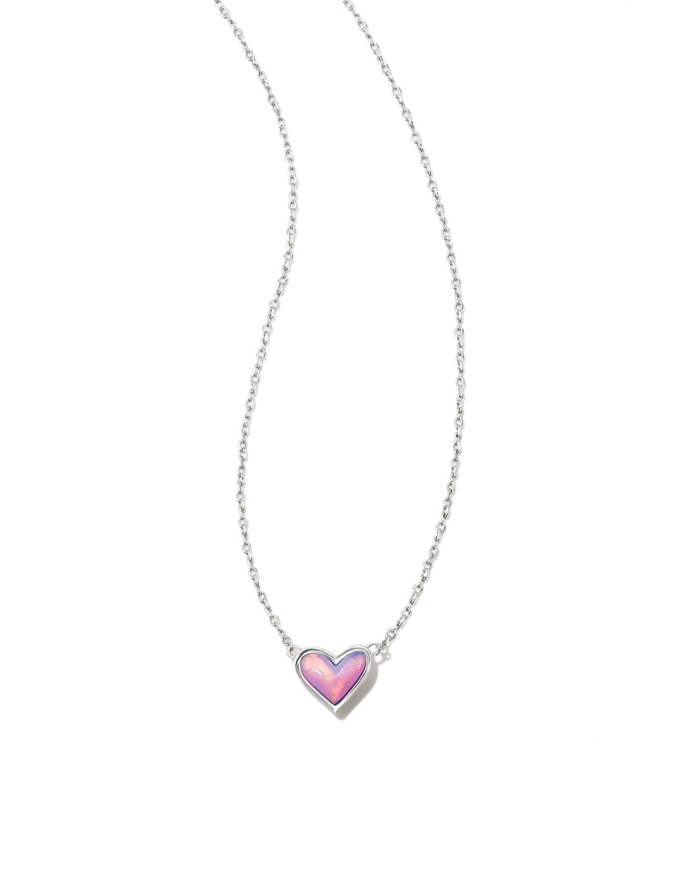 KENDRA SCOTT DESIGN Framed Ari Heart Silver Short Pendant Necklace in Lilac Opalescent Resin