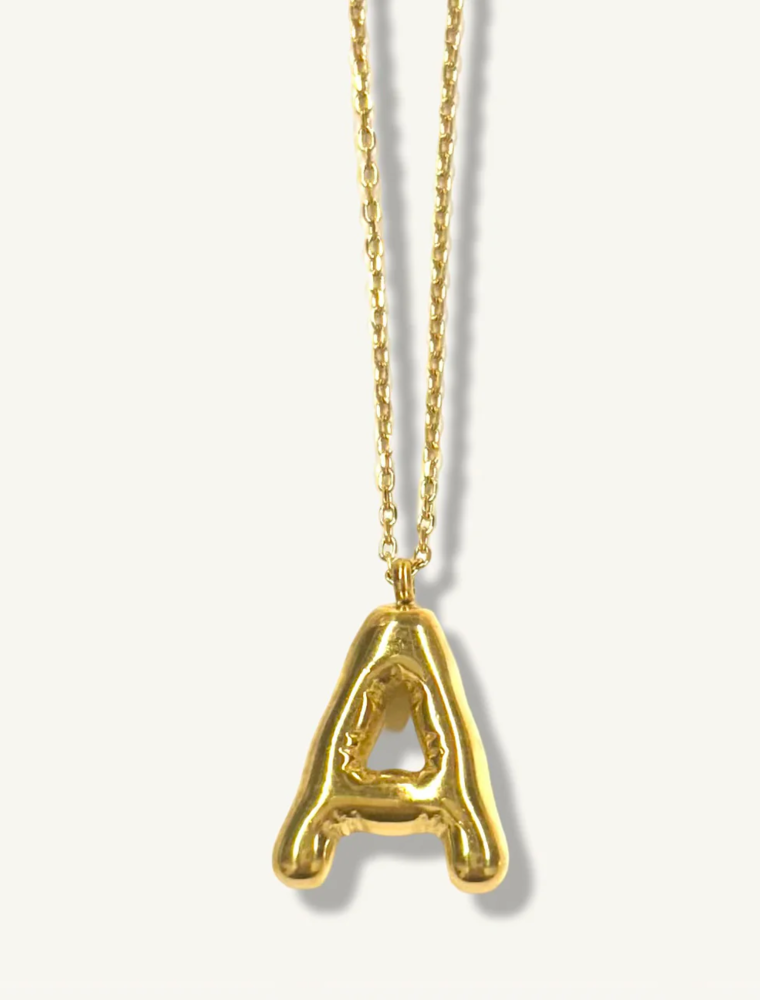 Bubble Initial Charm Necklace in Gold